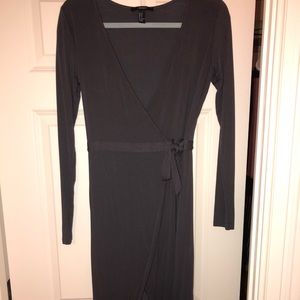 Long sleeve dark grey wrap dress